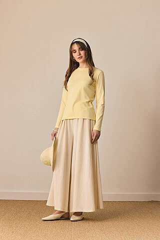 Pamuklu Uzun Kollu Body Açık Sarı - 8