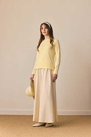 Pamuklu Uzun Kollu Body Açık Sarı - 9