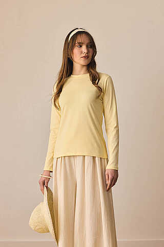 Pamuklu Uzun Kollu Body Açık Sarı - 5