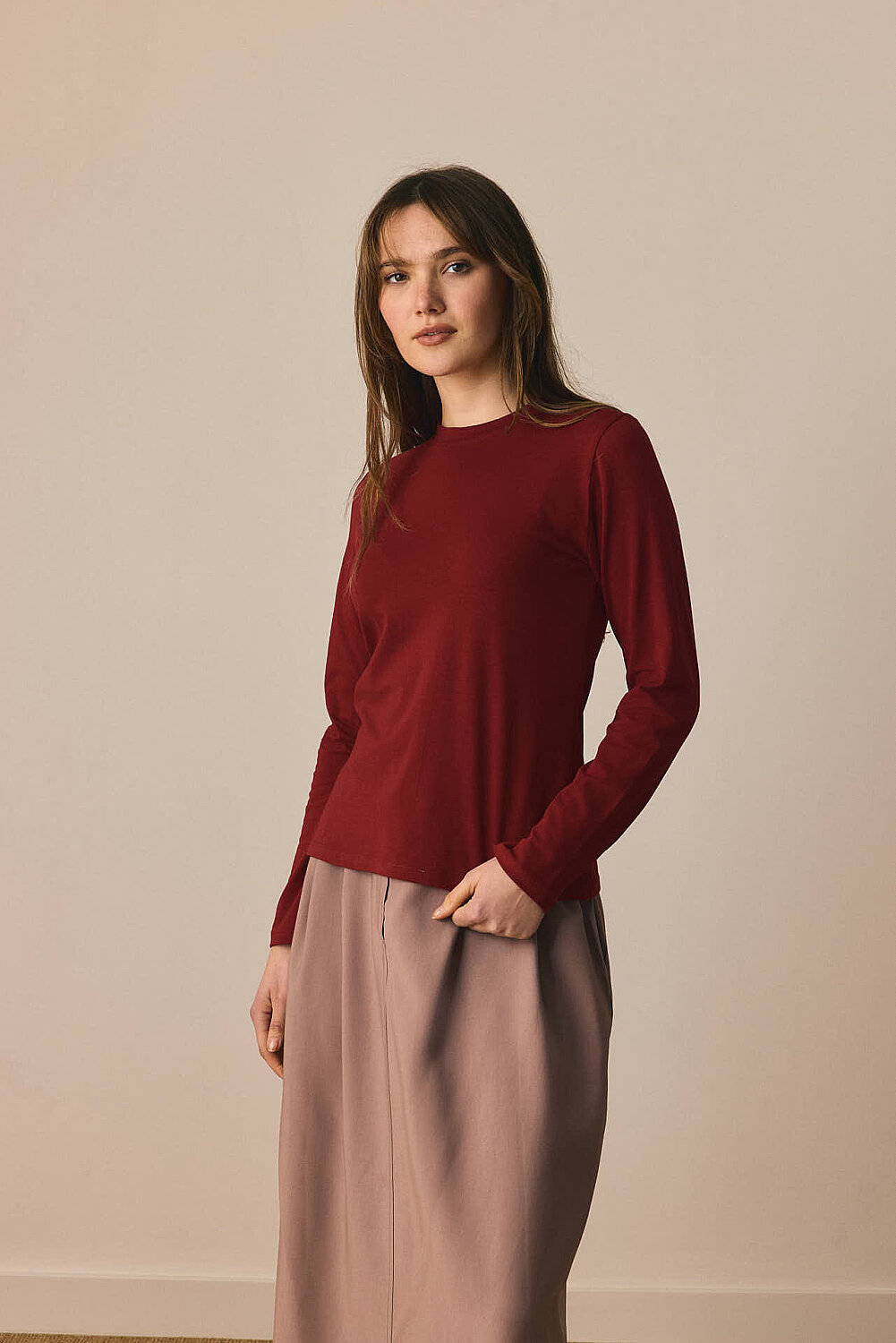 Pamuklu Uzun Kollu Body Bordo - 2