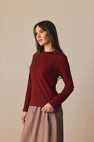 Pamuklu Uzun Kollu Body Bordo - 1