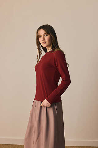 Pamuklu Uzun Kollu Body Bordo - 3