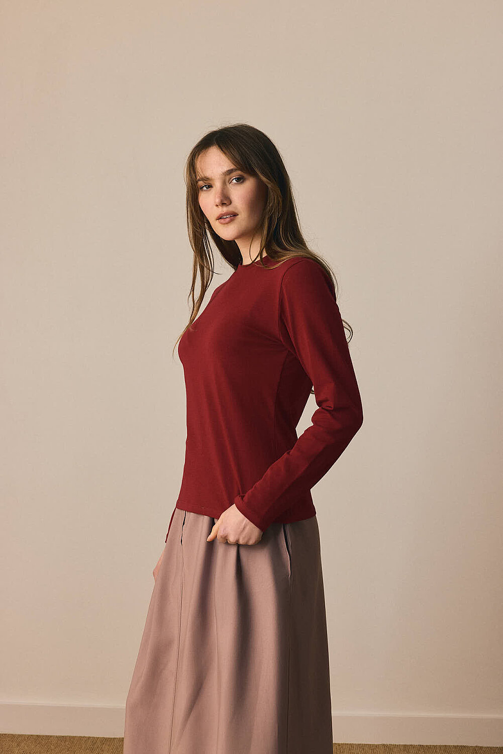 Pamuklu Uzun Kollu Body Bordo - 3