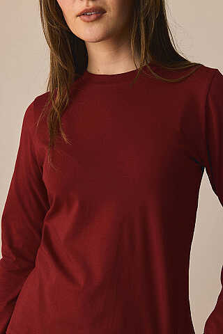 Pamuklu Uzun Kollu Body Bordo - 5