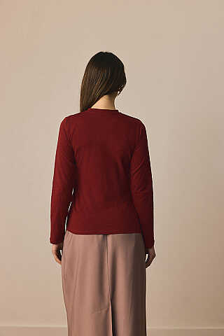 Pamuklu Uzun Kollu Body Bordo - 8