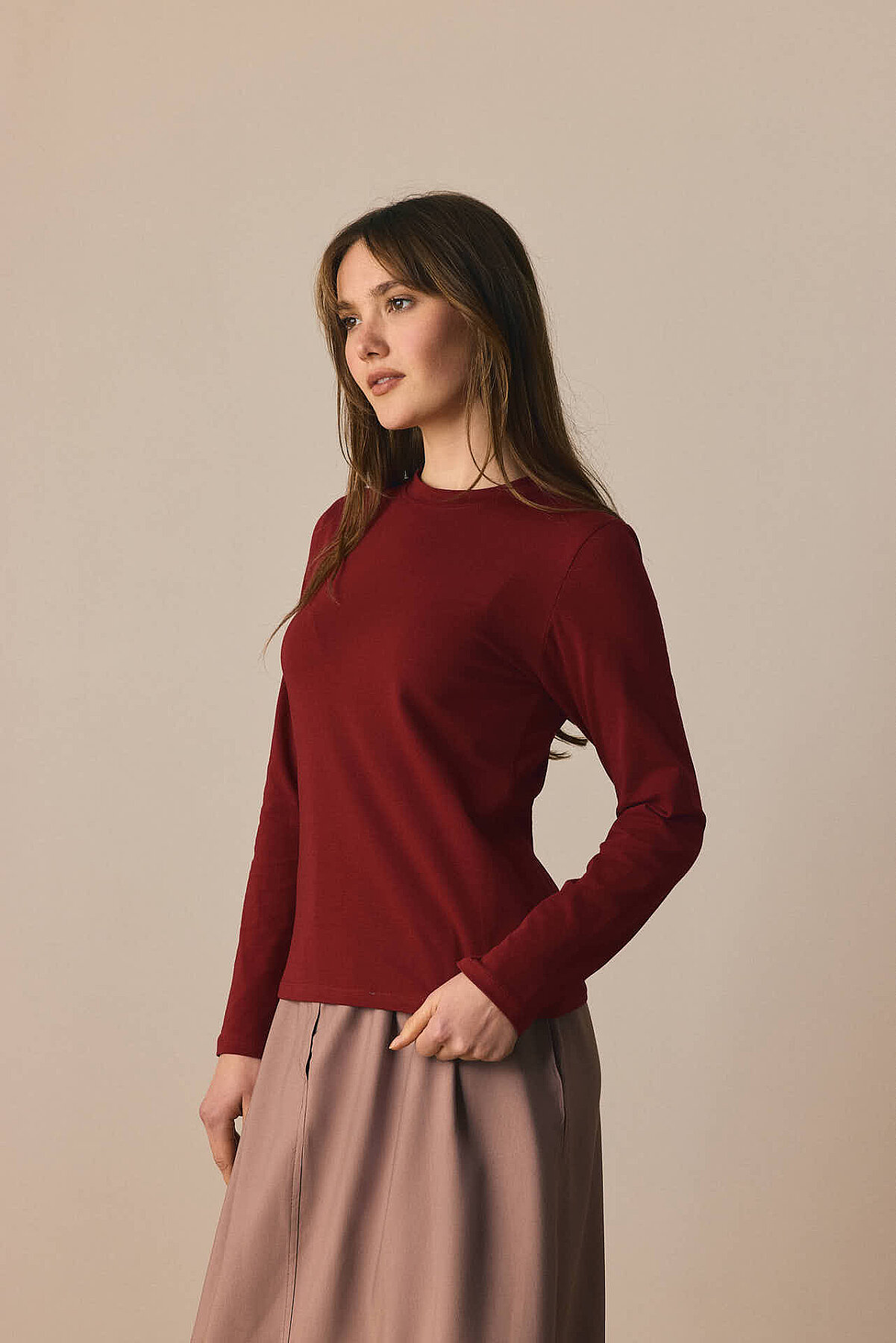 Pamuklu Uzun Kollu Body Bordo