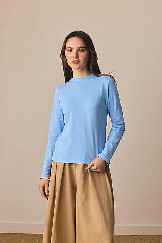 Pamuklu Uzun Kollu Body Mavi - 2