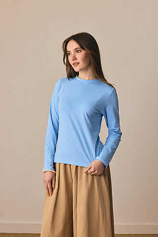 Pamuklu Uzun Kollu Body Mavi - 1