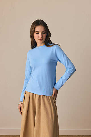 Pamuklu Uzun Kollu Body Mavi - 4