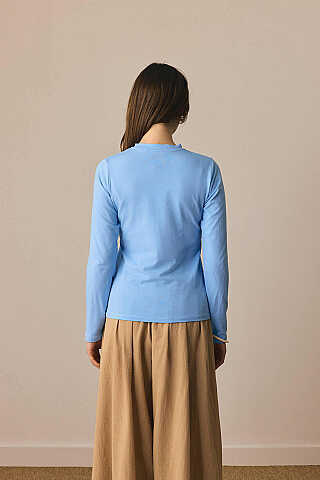 Pamuklu Uzun Kollu Body Mavi - 7