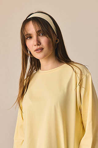 Pamuklu Uzun Kollu Tişört Açık Sarı - 4