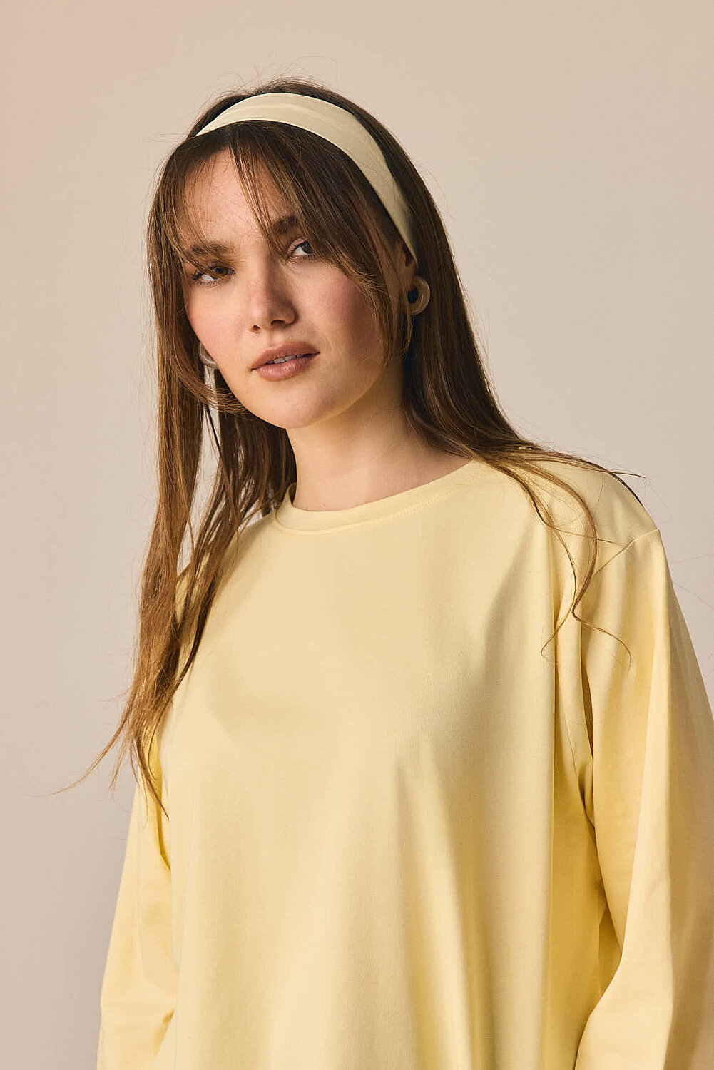 Pamuklu Uzun Kollu Tişört Açık Sarı - 4
