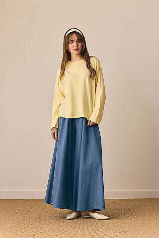 Pamuklu Uzun Kollu Tişört Açık Sarı - 6