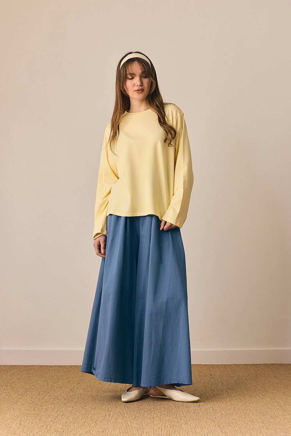 Pamuklu Uzun Kollu Tişört Açık Sarı - 6