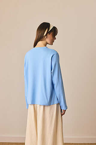 Pamuklu Uzun Kollu Tişört Bebe Mavisi - 6