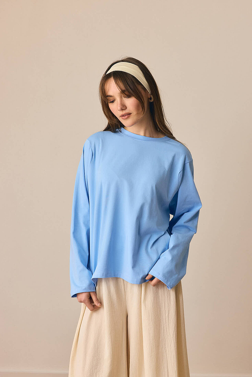 Pamuklu Uzun Kollu Tişört Bebe Mavisi 