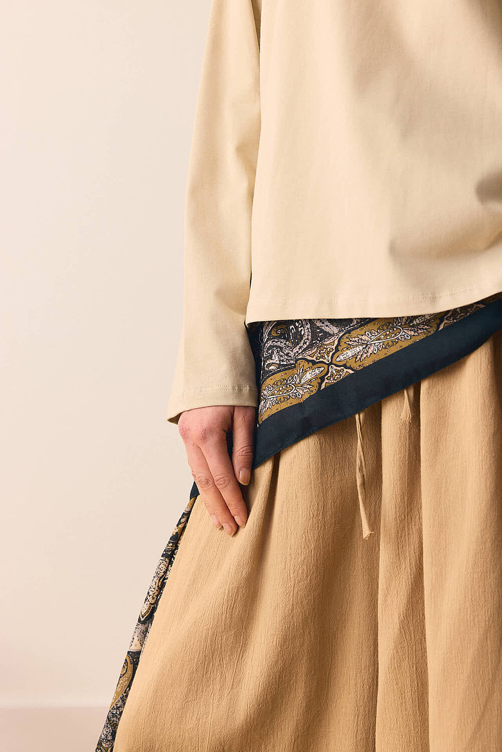 Pamuklu Uzun Kollu Tişört Bej - 2