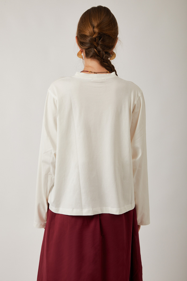 Pamuklu Uzun Kollu Tişört Beyaz - 8