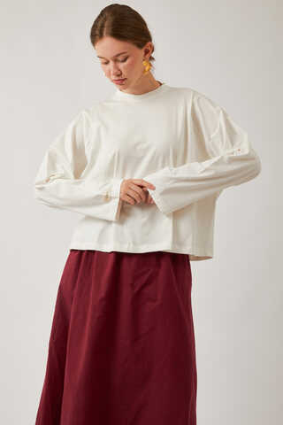 Pamuklu Uzun Kollu Tişört Beyaz - 3