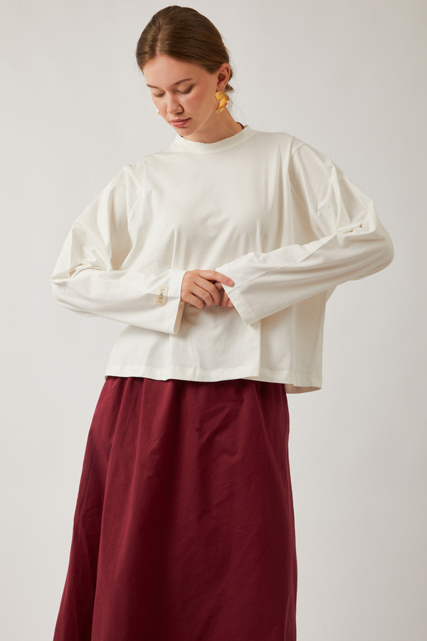 Pamuklu Uzun Kollu Tişört Beyaz - 3