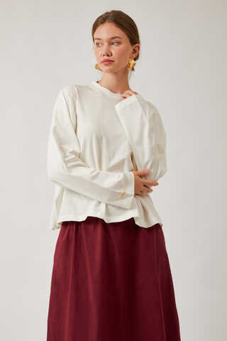 Pamuklu Uzun Kollu Tişört Beyaz - 5