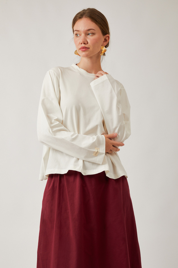 Pamuklu Uzun Kollu Tişört Beyaz - 5