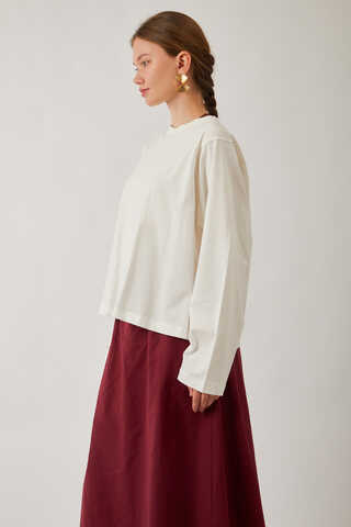 Pamuklu Uzun Kollu Tişört Beyaz - 7