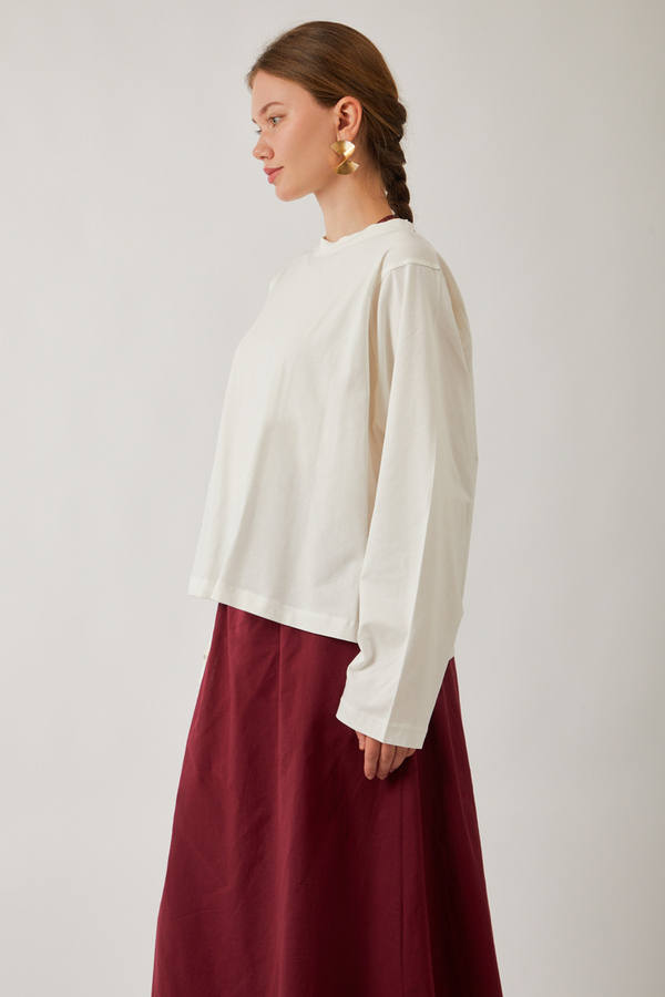 Pamuklu Uzun Kollu Tişört Beyaz - 7