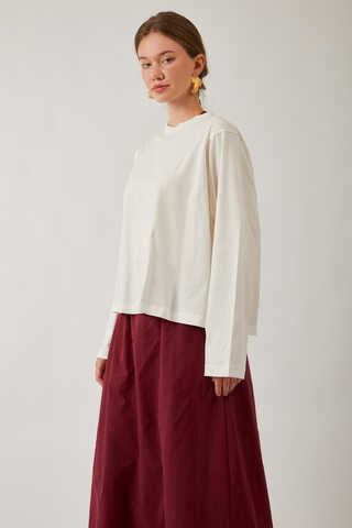 Pamuklu Uzun Kollu Tişört Beyaz - 4