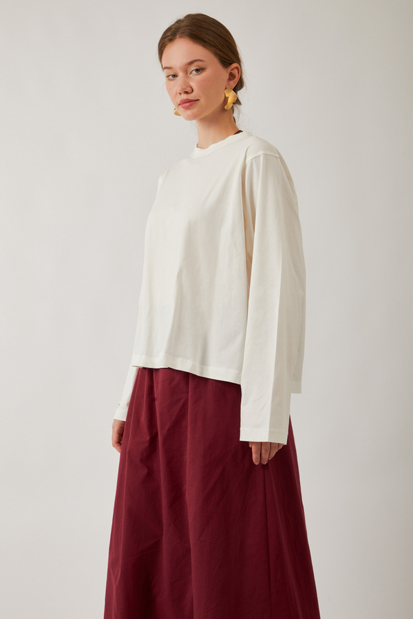 Pamuklu Uzun Kollu Tişört Beyaz - 4