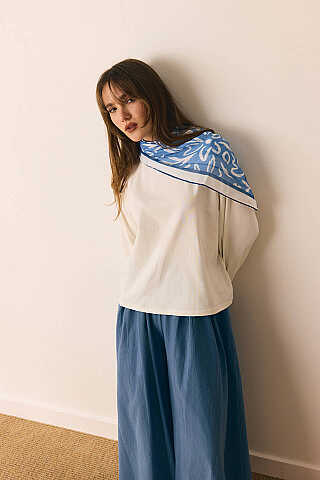 Pamuklu Uzun Kollu Tişört Beyaz - 1