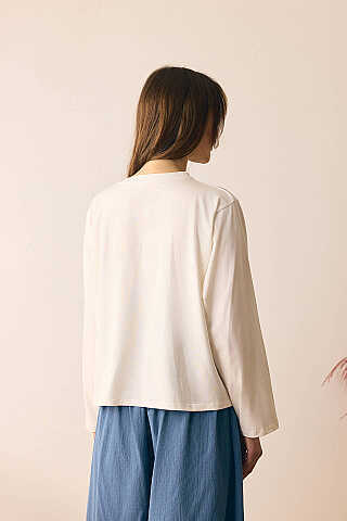 Pamuklu Uzun Kollu Tişört Beyaz - 5