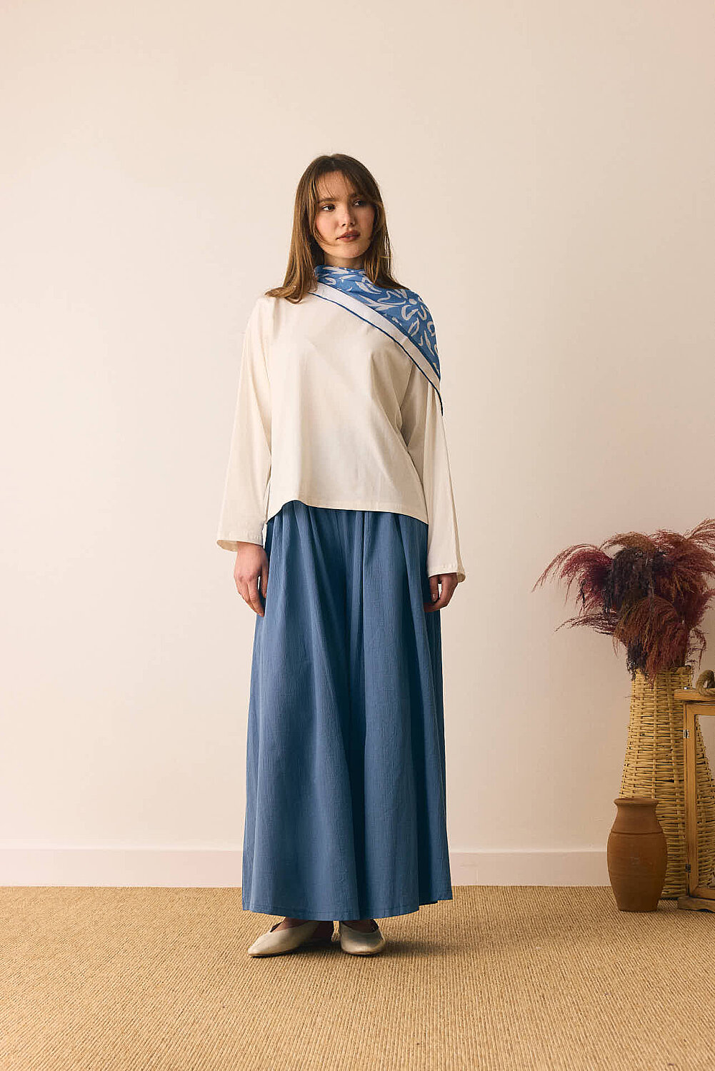 Pamuklu Uzun Kollu Tişört Beyaz - 2