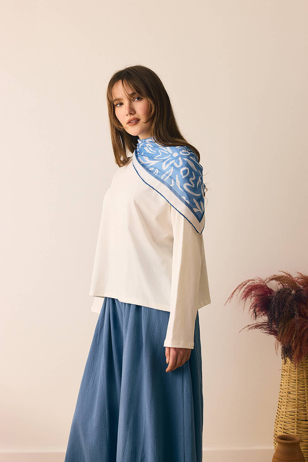 Pamuklu Uzun Kollu Tişört Beyaz - 3