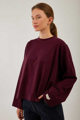 Pamuklu Uzun Kollu Tişört Bordo - 2