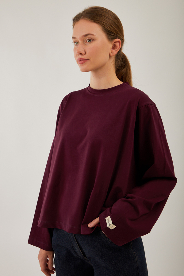 Pamuklu Uzun Kollu Tişört Bordo - 2