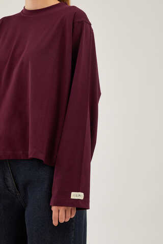 Pamuklu Uzun Kollu Tişört Bordo - 7