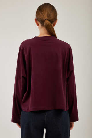 Pamuklu Uzun Kollu Tişört Bordo - 9