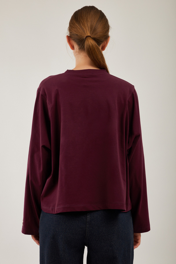 Pamuklu Uzun Kollu Tişört Bordo - 9