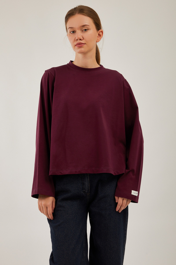 Pamuklu Uzun Kollu Tişört Bordo - 3