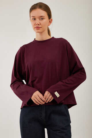 Pamuklu Uzun Kollu Tişört Bordo - 4