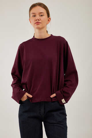 Pamuklu Uzun Kollu Tişört Bordo - 6