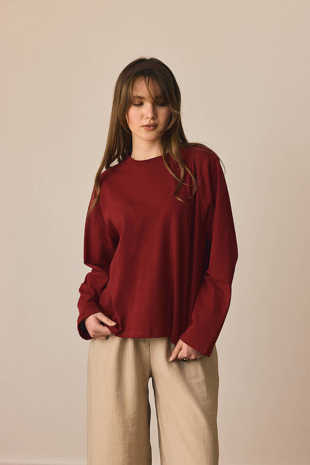 Pamuklu Uzun Kollu Tişört Bordo - 2