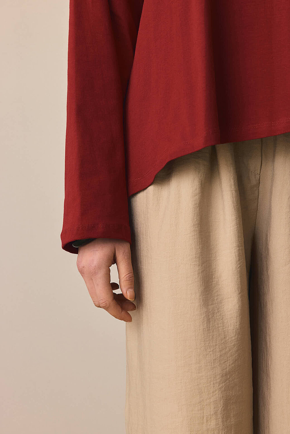 Pamuklu Uzun Kollu Tişört Bordo - 3