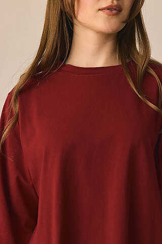 Pamuklu Uzun Kollu Tişört Bordo - 4