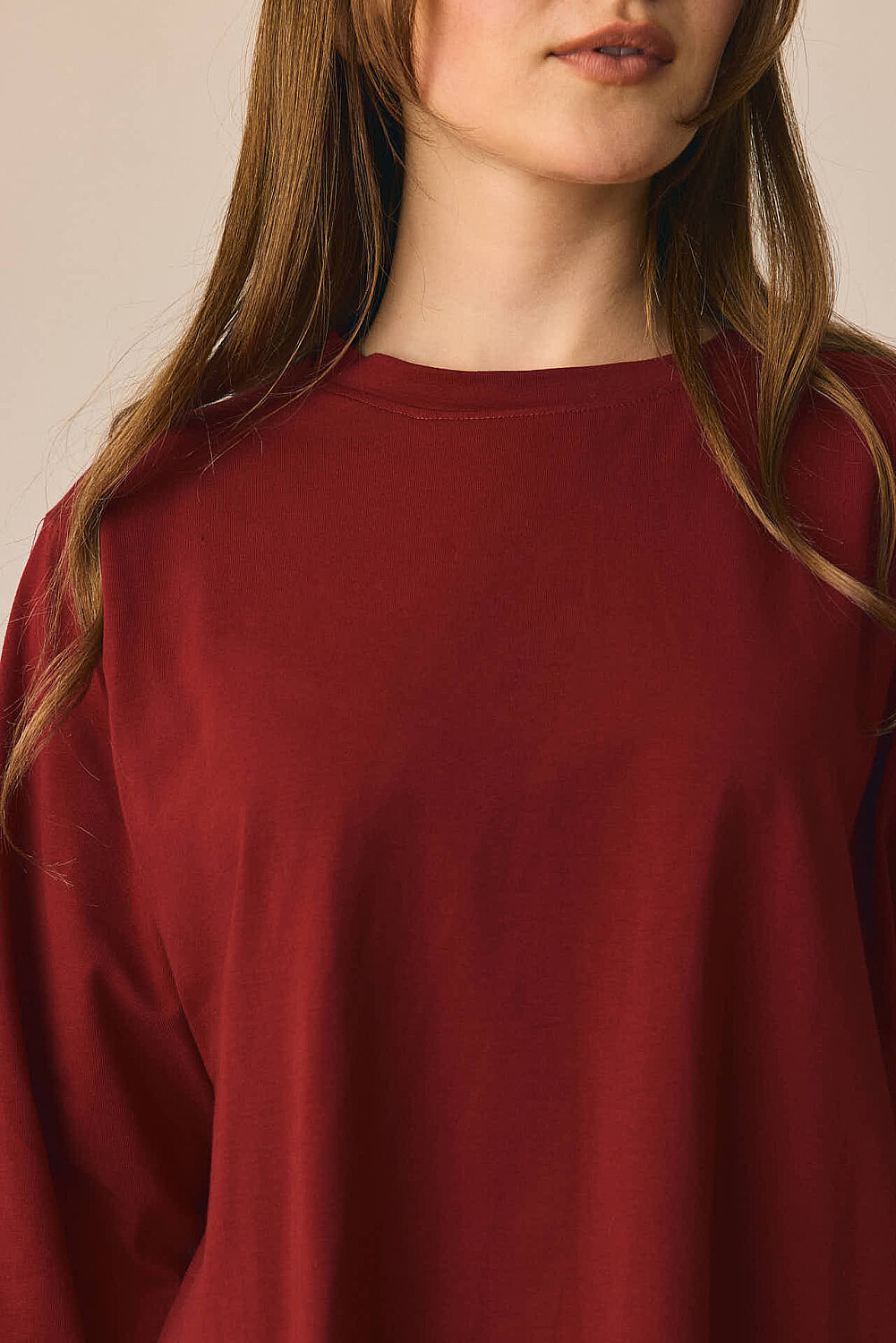 Pamuklu Uzun Kollu Tişört Bordo - 4