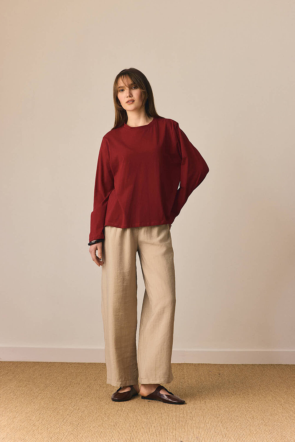 Pamuklu Uzun Kollu Tişört Bordo - 5