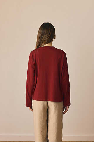Pamuklu Uzun Kollu Tişört Bordo - 6