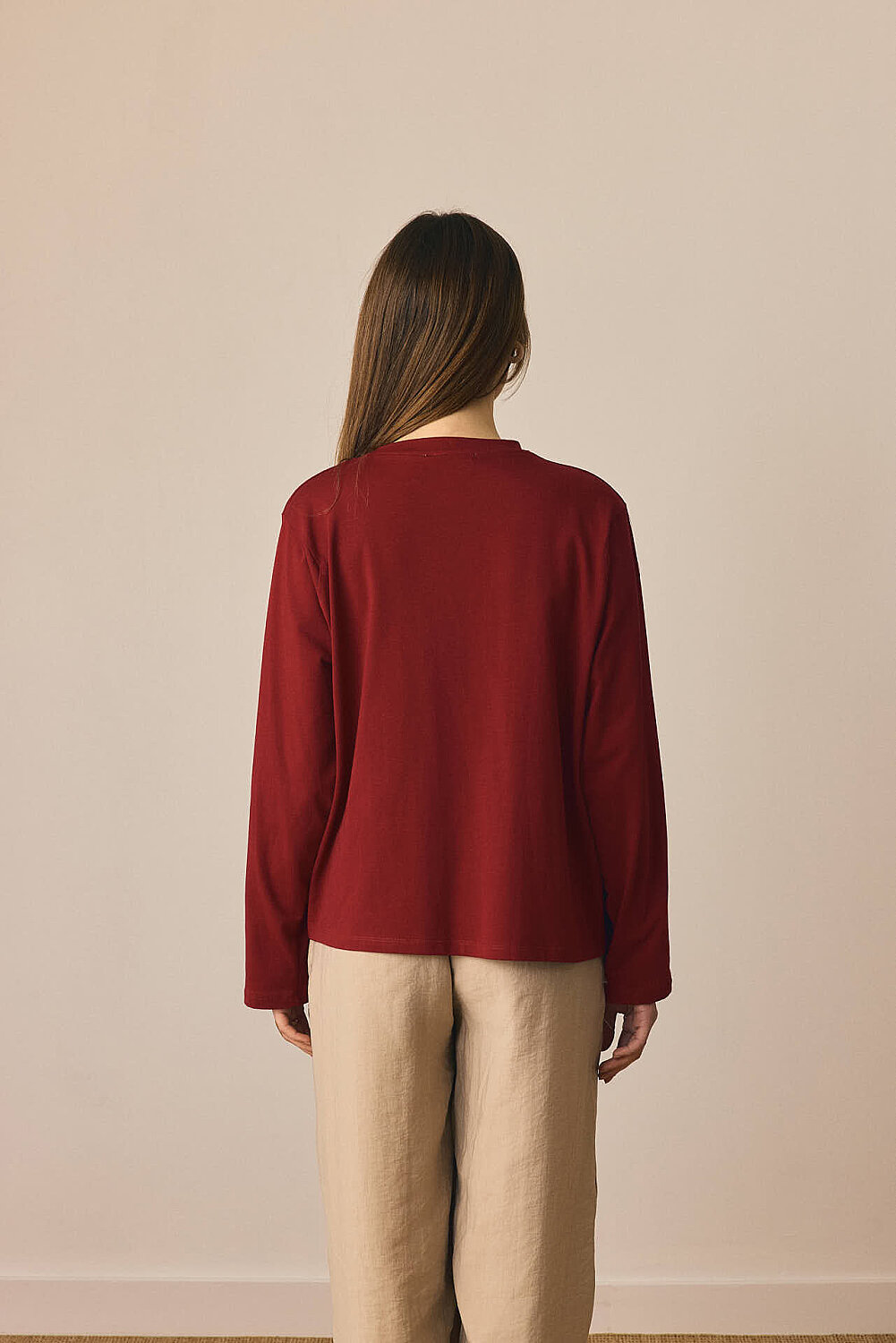Pamuklu Uzun Kollu Tişört Bordo - 6