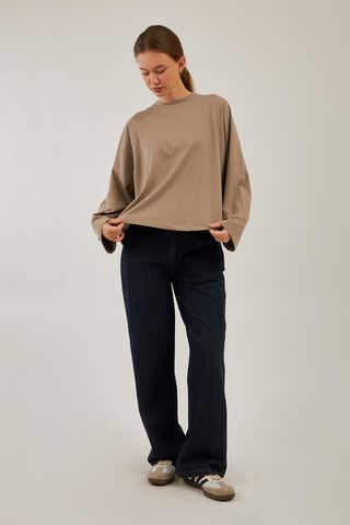 Pamuklu Uzun Kollu Tişört Camel - 5